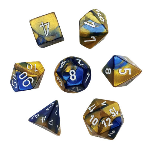 Gemini Polyhedral 7-Die Set Blue-Gold w/white