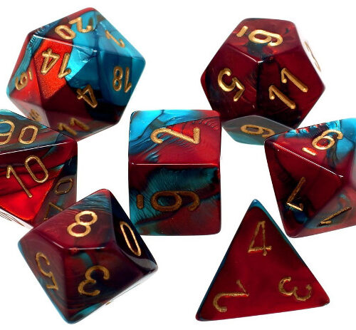 Gemini Polyhedral 7-Die Set Red Teal w/gold