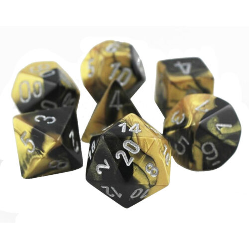 Gemini Polyhedral 7-Die Set Black-Gold w/silver