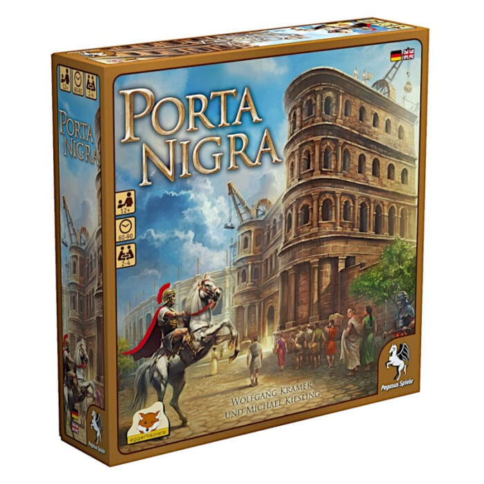 Εξώφυλλο του Porta Nigra, επιτραπέζιο παιχνίδι στρατηγικής σε ρωμαϊκή πόλη