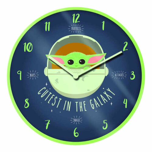 Ρολόι τοίχου Mandalorian με Baby Yoda και μήνυμα Cutest in the Galaxy
