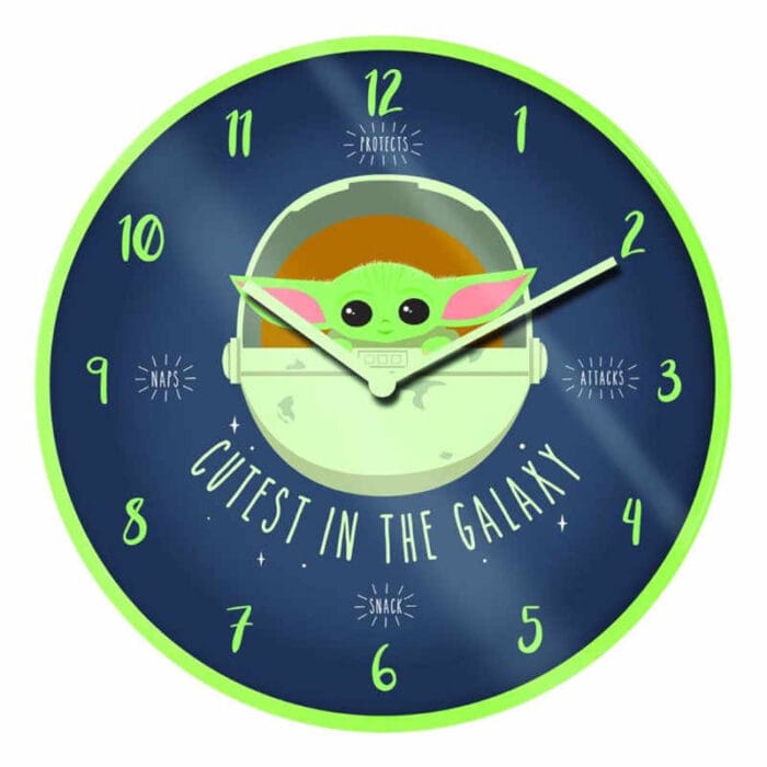 Ρολόι τοίχου Mandalorian με Baby Yoda και μήνυμα Cutest in the Galaxy