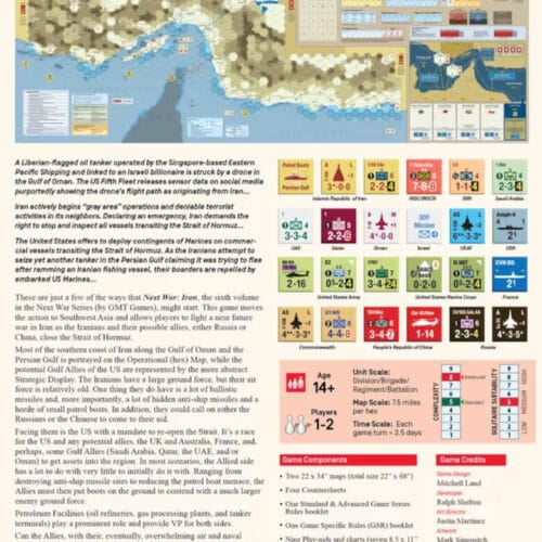 Κουτί του επιτραπέζιου παιχνιδιού Next War: Iran με χάρτη και στρατιωτικές μονάδες