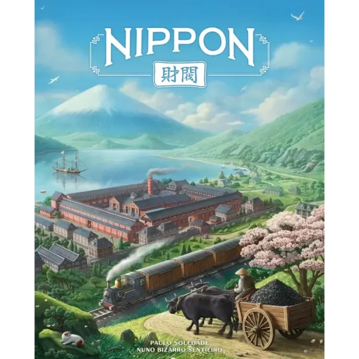 Εξώφυλλο επιτραπέζιου παιχνιδιού Nippon Zaibatsu με φόντο Ιαπωνία και τρένο