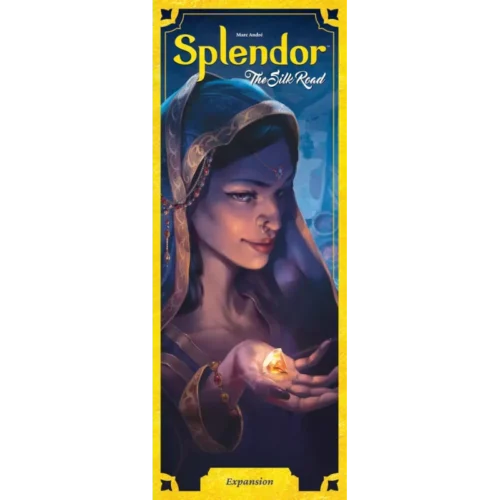Box art του Splendor Silk Road Expansion με γυναικεία φιγούρα και πολύτιμο πετράδι
