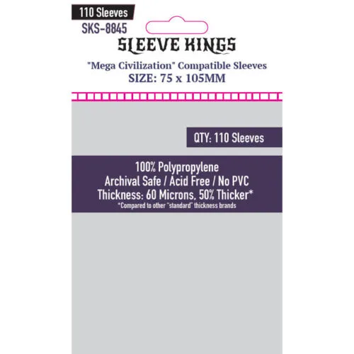 Sleeve Kings : "Mega Civilization" Compatible Sleeves 60 Microns (75x105mm) – 110