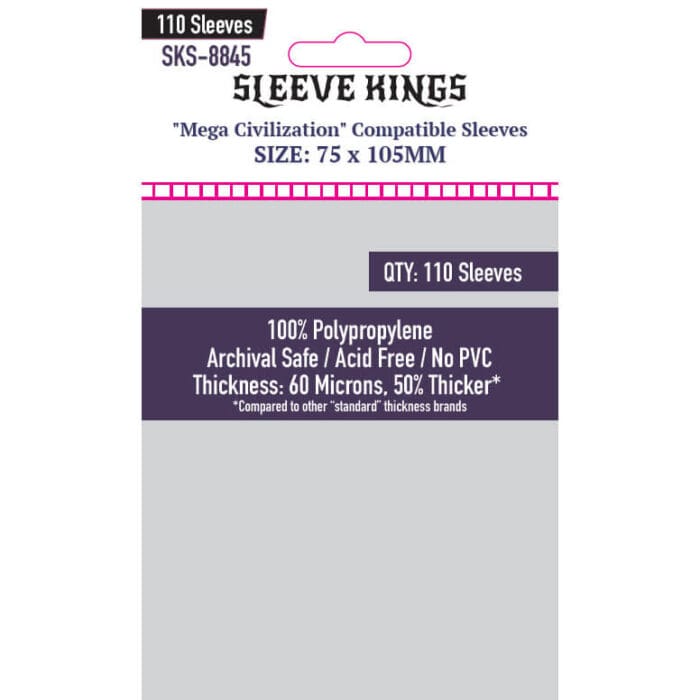 Sleeve Kings : "Mega Civilization" Compatible Sleeves 60 Microns (75x105mm) – 110