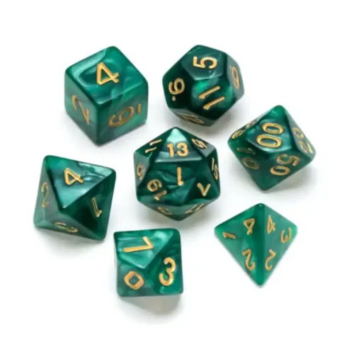 Pearl Polyhedral Dice Set Dark Green Numbers Gold (7)