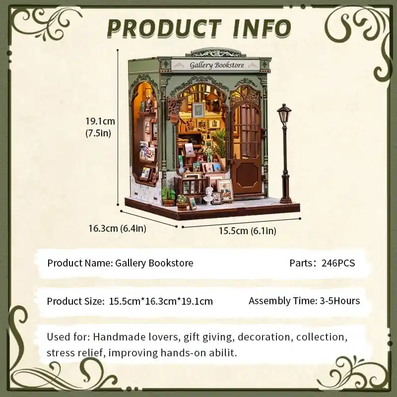 Miniature House Model Kit Gallery Bookstore 20 x 16 cm - Image 5